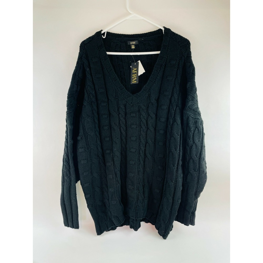 AFRM Sweater Women's Size XS/S Black Pullover Cable-Knit V-Neck NEW Long Sleeve